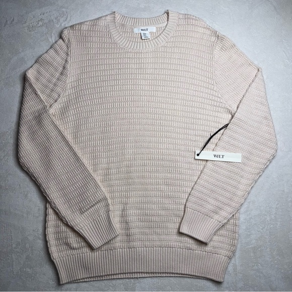 Wilt Other - WILT Knit Pullover Sweater Cream Crew Neck Long Sleeve 100% Cotton Women Size XL